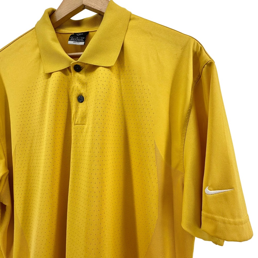 Nike Golf Dri-FIT Polo Shirt Mens Large Yellow Perforated Mesh Short Sleeve L